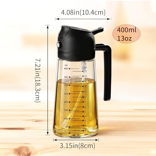 16oz/470ml Glass Olive Oil Sprayer for Cooking, 2 in 1 Olive Oil Dispenser Bottle, Food Grade Oil Mister for Kitchen Gadgets, Air Fryer Accessories, Salad & BBQ – Black - view 5