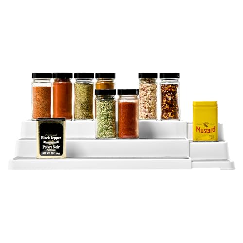 3-Tier Expandable Spice Rack Organizer, Pantry & Countertop Organizer, 15 Inch Tiered Shelf, Slip-Resistant Design for Jars and Bottles, White