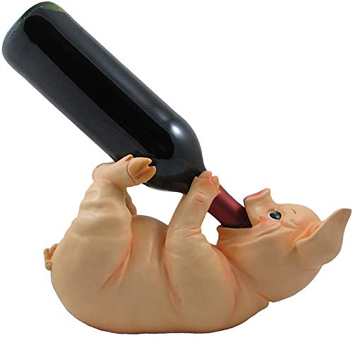 Drinking Pig Wine Bottle Holder Sculpture for Country Farm Bar and Kitchen Decor Tabletop Wine Stands & Racks and Decorative Collectible Statue Gifts for Farmers