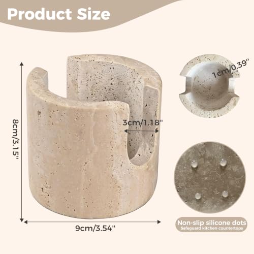 Natural Travertine Sponge Holder for Kitchen Sink, Wabi-Sabi Stone Sink Caddy Organizer, Instant Drying Marble Sponge Rack, Minimalist Aesthetic Decor & Housewarming Gift, Beige Porous Stone - view 3