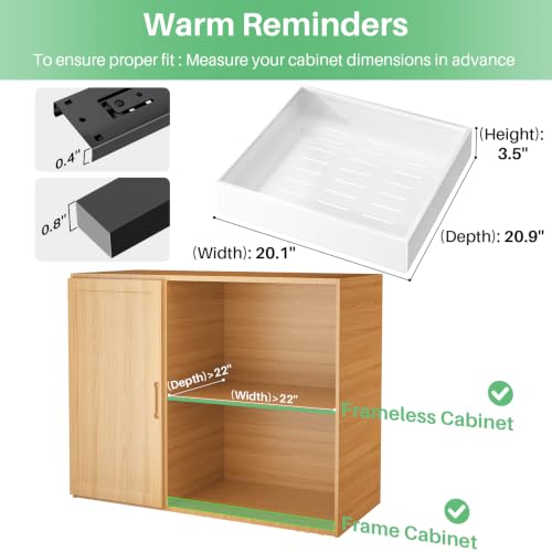 2Pack Pull out Cabinet Organizer, 21"Deep, 20"Wide Full-extension Heavy Duty Slide out Drawers Fixed with Adhesive Nano, Roll Out Shelves Sliding Cabinet for Kitchen,Bathroom,Pantry,Under Sink(White) - view 2
