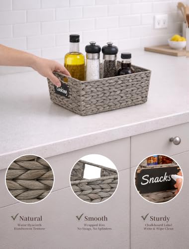 Pantry Baskets, 3 Pack Wicker Storage Baskets for Shelves, Gray - view 5