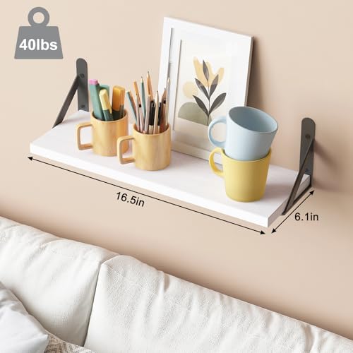 16.5 Inch Floating Shelves for Wall Home Decor, White, Set of 6 - view 3