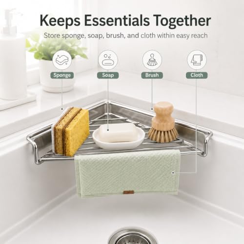 Stainless Steel Corner Sink Shelf, Sink Corner Drying Rack Organizer，1PCS - view 5