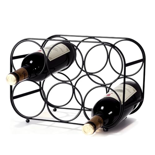 Countertop Wine Rack - 6 Bottle Freestanding Modern Black Metal Small Wine Rack - Tabletop Wine Holder Stand for Cabinet, Pantry, Wine Bottle Storage