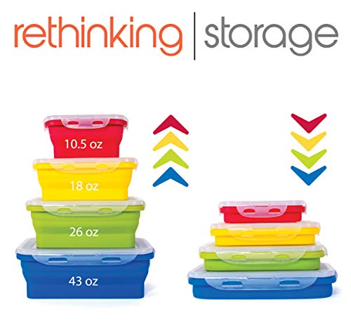 Thin Bins Collapsible Containers – Set of 4 Rectangle Silicone Food Storage Containers – BPA Free, Microwave, Dishwasher and Freezer Safe - view 4