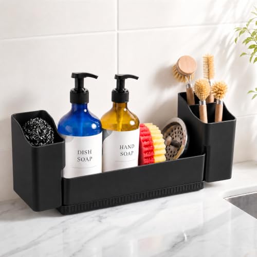 Sponge Holder for Kitchen Sink with Drying Stone, Black