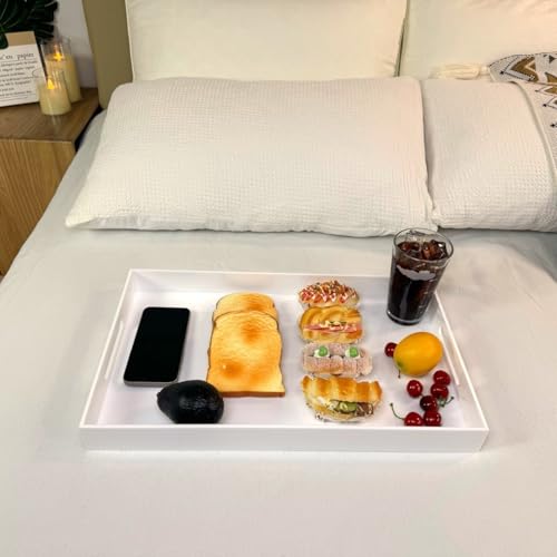 Glossy White Sturdy Acrylic Serving Tray with Handles-12x20 Inch-Serving Coffee Appetizer Breakfast-Kitchen Countertop Makeup Drawer Organizer-Vanity Table Ottoman Decorative Tray - view 5