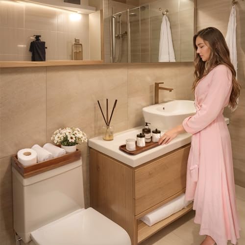 Toilet Tank Topper & Vanity Tray, Natural Acacia Wood Decor Set - view 4