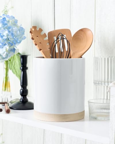 Ceramic Utensil Holder, 7.2"+5.8", Set of 2, White - view 3