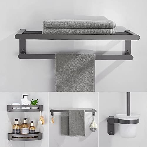 Gunmetal Gray Shower Caddy - Rustproof Aluminum Corner Shelf with Towel Rail, 50cm Organizer for Bathroom & Kitchen Storage, Durable & Stylish Solution - view 3