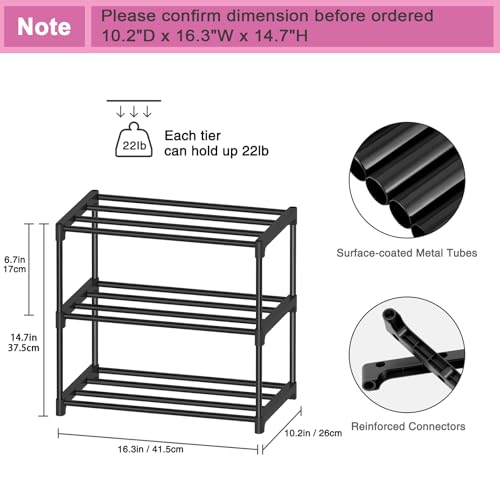 3 Tier Extra Small Shoe Rack (16.3" Wide), Lightweight Shelf - view 5