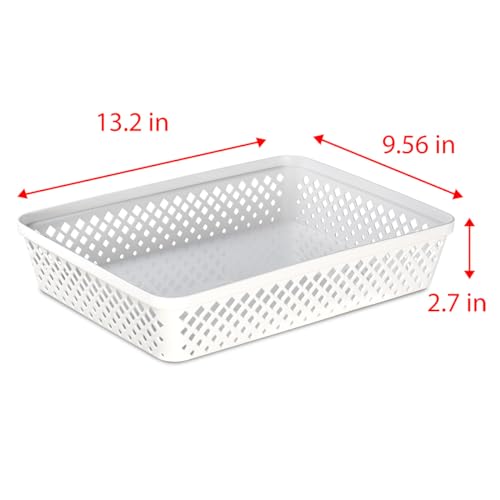Plastic Storage Basket Set - Multipurpose Drawer Trays, Kitchen Pantry Containers, and Bathroom Bins - 3 Pack Large Organizers, White - view 6