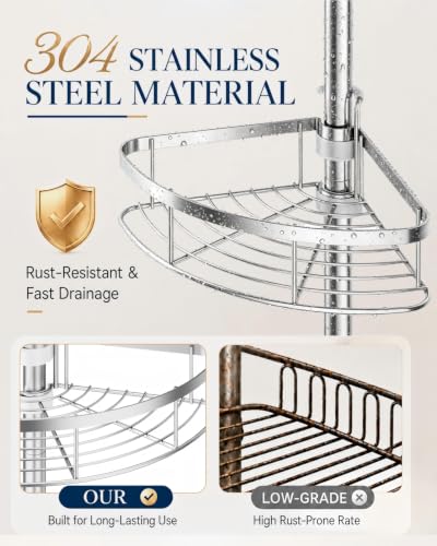 Rustproof Corner Shower Caddy Tension Pole for Bathroom Organizers - view 5