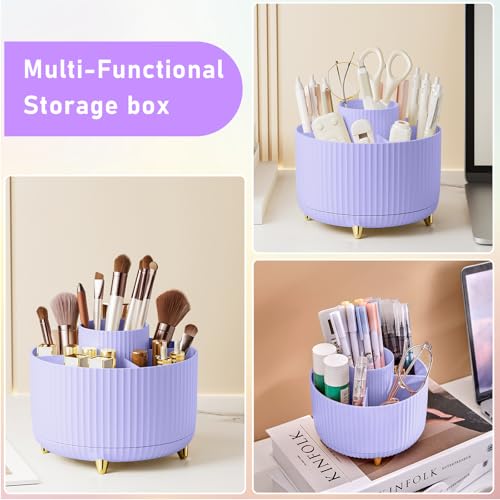 Makeup Brush Holder Organizer,360° Rotating Makeup Brush Organizer,5 Slot Make up Brushes Cup for Cosmetics, Nail Polish, Art Supply, Bathroom Vanity Desktop Organizer - Purple - view 5