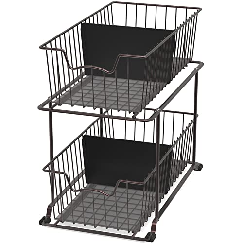SimpleHouseware 2 Tier Cabinet Wire Basket Drawer Organizer, Brown