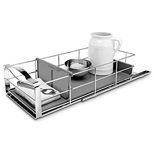 9-Inch Pull-Out Cabinet Organizer, Under Cabinet Sliding Drawer for Kitchen Bathroom, Heavy-Gauge Steel Frame, Removable Drip Guard, Ball-Bearing Tracks, Grey Plastic - view 2