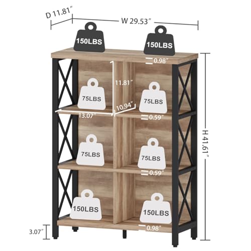 Bookcase and Bookshelf, Rustic 6 Cube Storage Organizer Shelf, Industrial 4 Tier Wood and Metal Cubby Book Shelf for Living Room, Bedroom, Kitchen, Entryway (Rustic Oak) - view 2
