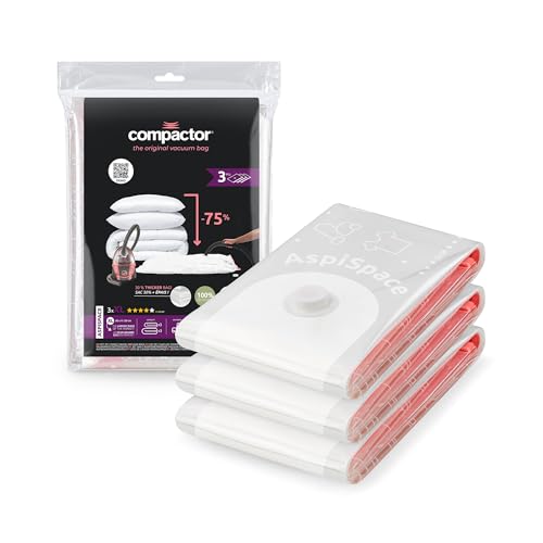 Aspispace Set of 3 XL Vacuum Compression Bags - 80X130 cm, Transparent - Reusable, Space-Saving Storage Solution