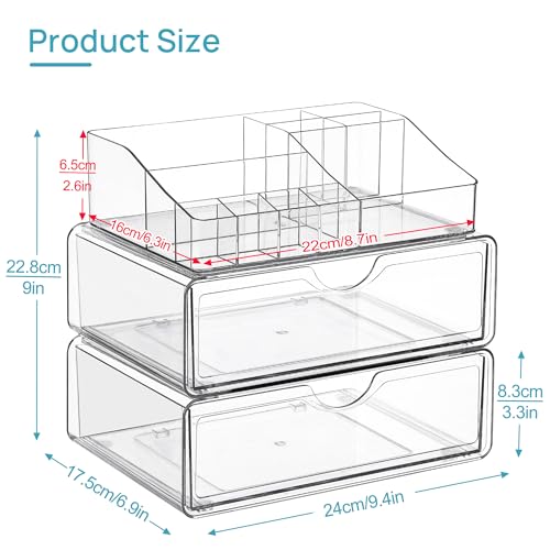 3 Tier Clear Makeup Organizer with 2 Drawers - view 3