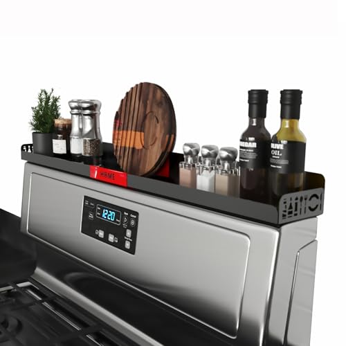 30" Magnetic Stove Top Shelf – Black Spice Rack with Red HOME Design – Seasoning Organizer for Back of Stove – Over Stove and Kitchen Storage Shelf