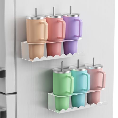 Magnetic Stanley Cup Holder for Fridge, Water Bottle Holder for Stanley 30&40 oz and Tumbler Organizer for Kitchen, Metal Stanley Cup Accessories, 2 Pack, White