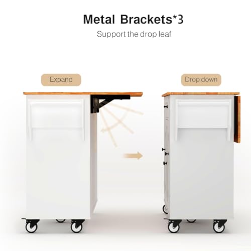 47.6" Kitchen Island with Storage, Drop Leaf, Knife Holder, White - view 6