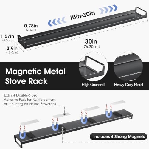 30" Adjustable Magnetic Stove Top Shelf, Matte Black - view 3