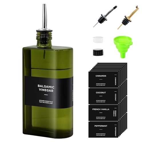 Dark Green Glass Olive Oil Dispenser for Kitchen 17 oz,UV Protected Jar