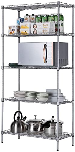 5 Tier Storage Metal Shelf, Wire Shelving Unit, 72" Hx36 Wx14 D, 1250 LBS Capacity, Sturdy Steel Heavy Duty, for Restaurant Garage Pantry Kitchen Garage Rack, Chrome - view 7