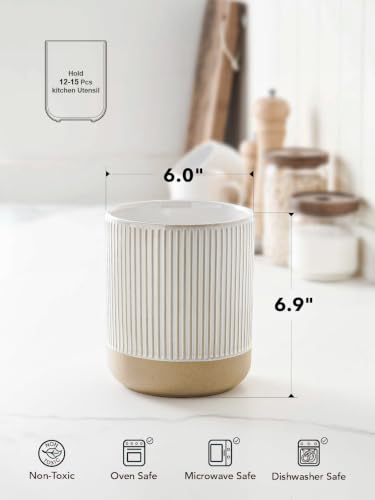 Ceramic Utensil Holder for Counter, 6.9" Kitchen Crock,Cream Beige - view 3