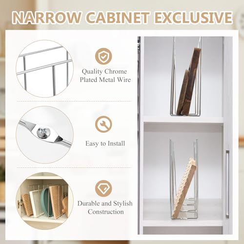 U Shaped Cookie Sheet Organizer for Cabinet Baking Sheet Organizer Kitchen Cabinet Dividers Vertical Chrome Pan Rack Storage Wires Tray Dividers Face Opening of 3.5"(Silver,2 Pcs) - view 3