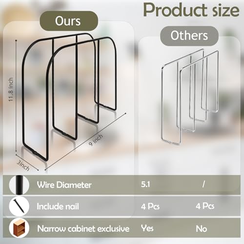 2 Pack Base Cabinet Tray Dividers 11.8 * 9 * 3inch Baking Sheet Organizer Rack Cookie Sheet Organizer Narrow U-shaped Wire Tray Divider Steel Cookware Holder with 3 Slots for Narrow cabinet - view 2