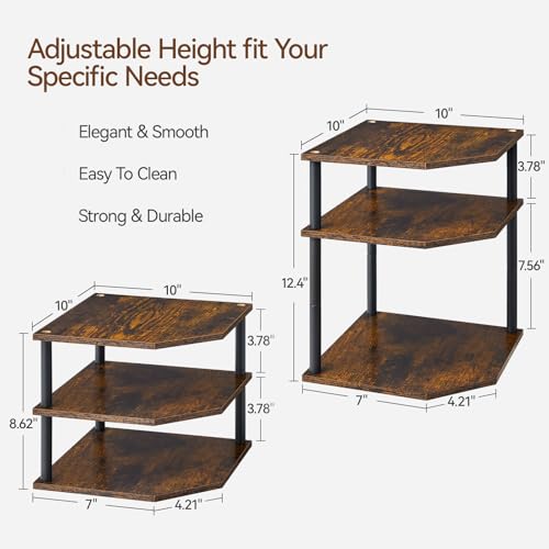 Wooden 3 Tier Corner Shelf, Countertop Storage Organizer for Kitchen Cabinets and Desk, Plates, Dishes, Bread and Small Space Decor, Adjustable - view 3