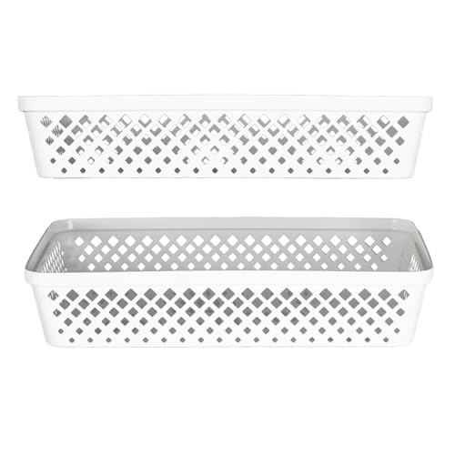 Plastic Storage Basket Set - Multipurpose Drawer Trays, Kitchen Pantry Containers, and Bathroom Bins - 3 Pack Large Organizers, White - view 4