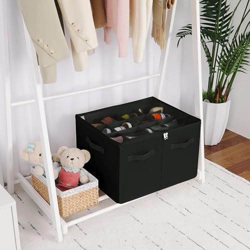 Shoe Organizer for Closet, Foldable Shoe Box with Adjustable Dividers and Clear Cover, Space Saving Shoe Storage Organizer Cabinet with Reinforced Handles, Fits 16 Pairs, Black, TP09B - view 4