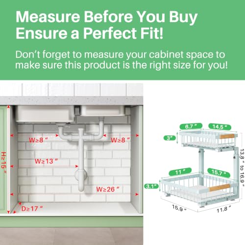 Under Sink Organizer, Thickened L-Shaped 2 Tier Pull Out Cabinet Storage - view 2