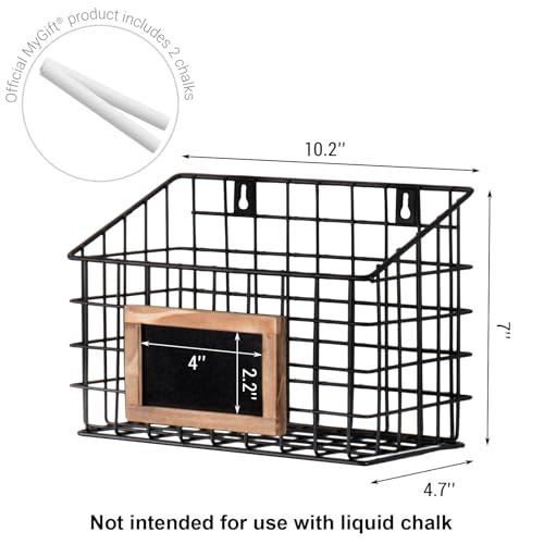 10 Inch Wall Mounted Matte Black Metal Wire Storage Baskets with Chalkboard Labels, Small Hanging Organizer Bins for Home Entryway Kitchen Pantry Closet, Set of 3 - view 3