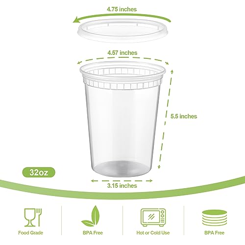 20 Sets 32 oz Plastic Deli Food Containers With Lids, Airtight Food Storage Containers, Freezer/Dishwasher/Microwave Safe, Soup Containers For Takeout Meal Prep Storage - view 2