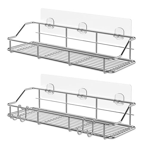 Adhesive Shower Caddy, Shower Shelf Organizer, SUS304, 2 Pack, Silver