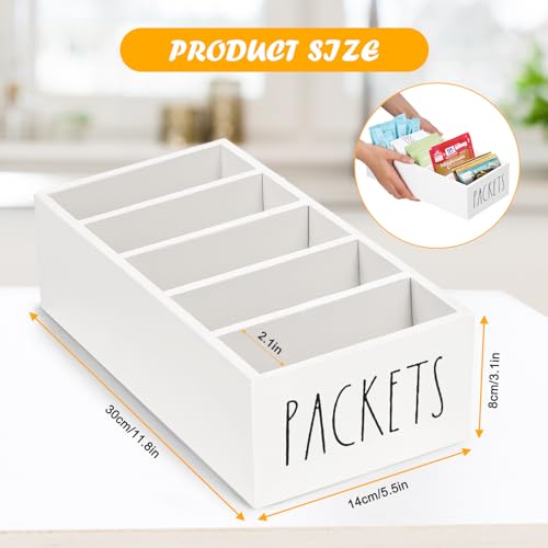 Seasoning Packet Organizer, Spice Packet Storage Organizer with 5 Compartments, Wooden Food Packet Organizer, Caddy Storage for Kitchen Pantry Cabinet, Modern Kitchen Organization Bins (White) - view 2