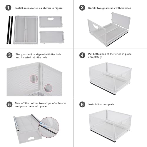 Sliding Cabinet Basket Organizer Drawer Self Adhesive Slide out Pantry Shelves Heavy Duty Carbon Steel Slide Cabinet Storage Basket with Handle for Bathroom Kitchen Home - view 7