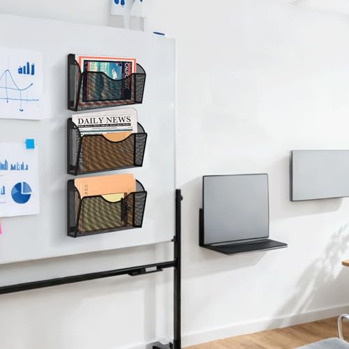 Magnetic File Holder 3PCS Wall File Folder Organizer, No Drilling Hanging Magazine Rack for Refrigerator, Document Paper Mail Folder Holders Office File Magnetic Organizer (Black) - view 7