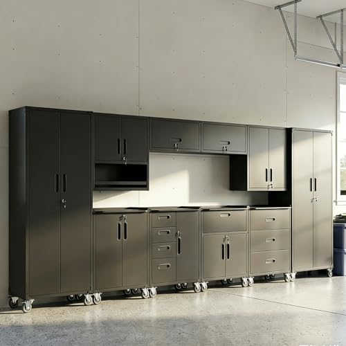 10-Piece Heavy Duty Steel Garage Cabinet System | All-in-One Modular Garage Cabinet Set for Ultimate Workshop Organization | Easy Assembly Garage Storage Cabinets & Tool Bench (Black) - view 2