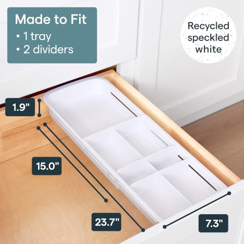 DrawerFit Sliding Drawer Tray with Adjustable Dividers, Expandable Kitchen Storage Organizer, Speckled White - view 3