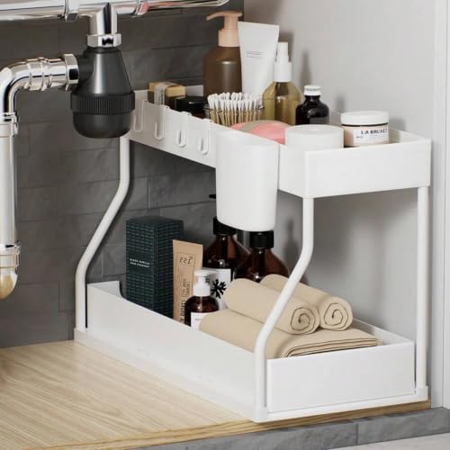 2 Pack Under Sink Organizer 2-Tier Pull Out Drawer, White - view 4
