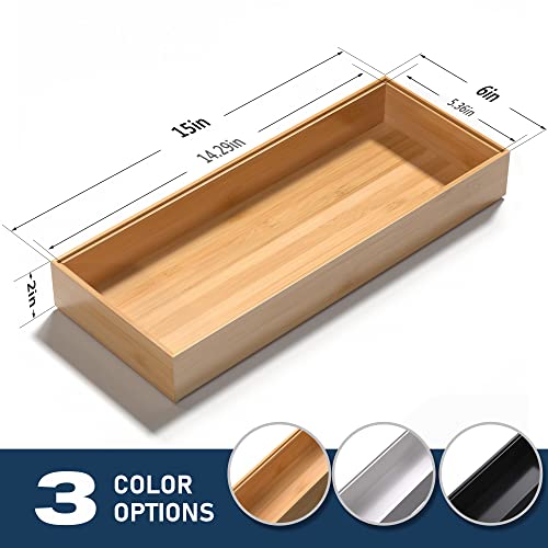 Bamboo Drawer Organizer, Stackable Utensil Organizer for Kitchen, Bamboo Storage Box Wood Silverware Tray for Drawer 15" x 6" x 2" Set of 2 - view 6