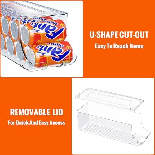 2 Pack Soda Can Organizer for Refrigerator, Stackable Canned Food Pop Cans Container Can Holder Dispenser with Lid for Fridge Rack Freezer, Clear Storage Bins-Holds 12 Cans Each (Clear) - view 4