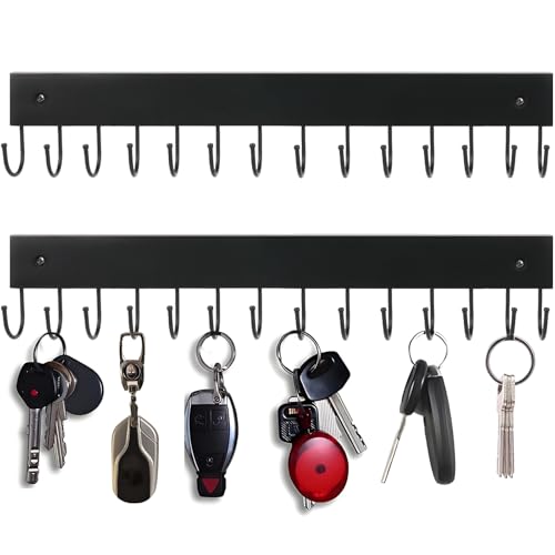 2-Pack Key Holder Wall Mount, 14.6" Key Rack with 28 Rotating Metal Hooks