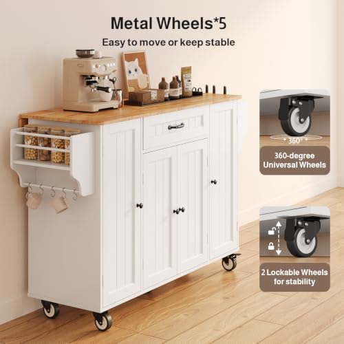 47.6" Kitchen Island with Storage, Drop Leaf, Knife Holder, White - view 4